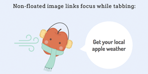 Preview of an adorable apple illustration with scarf and wind saying 'Get your local apple weather' in a speach bubble.